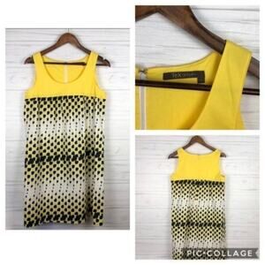 Tex by Max Azria Sleeveless Yellow Geometric Zip Straight Hem Shift Dress Size S